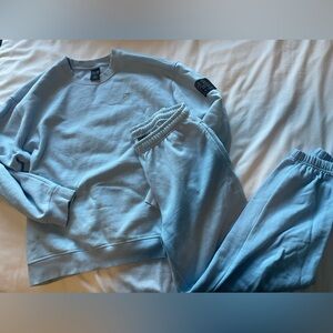 Powder Blue P.E Nation Crewneck sweatshirt and sweatpants